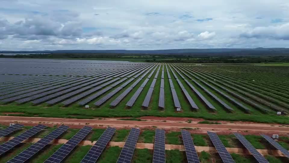 Aerial view of a utility-scale solar farm